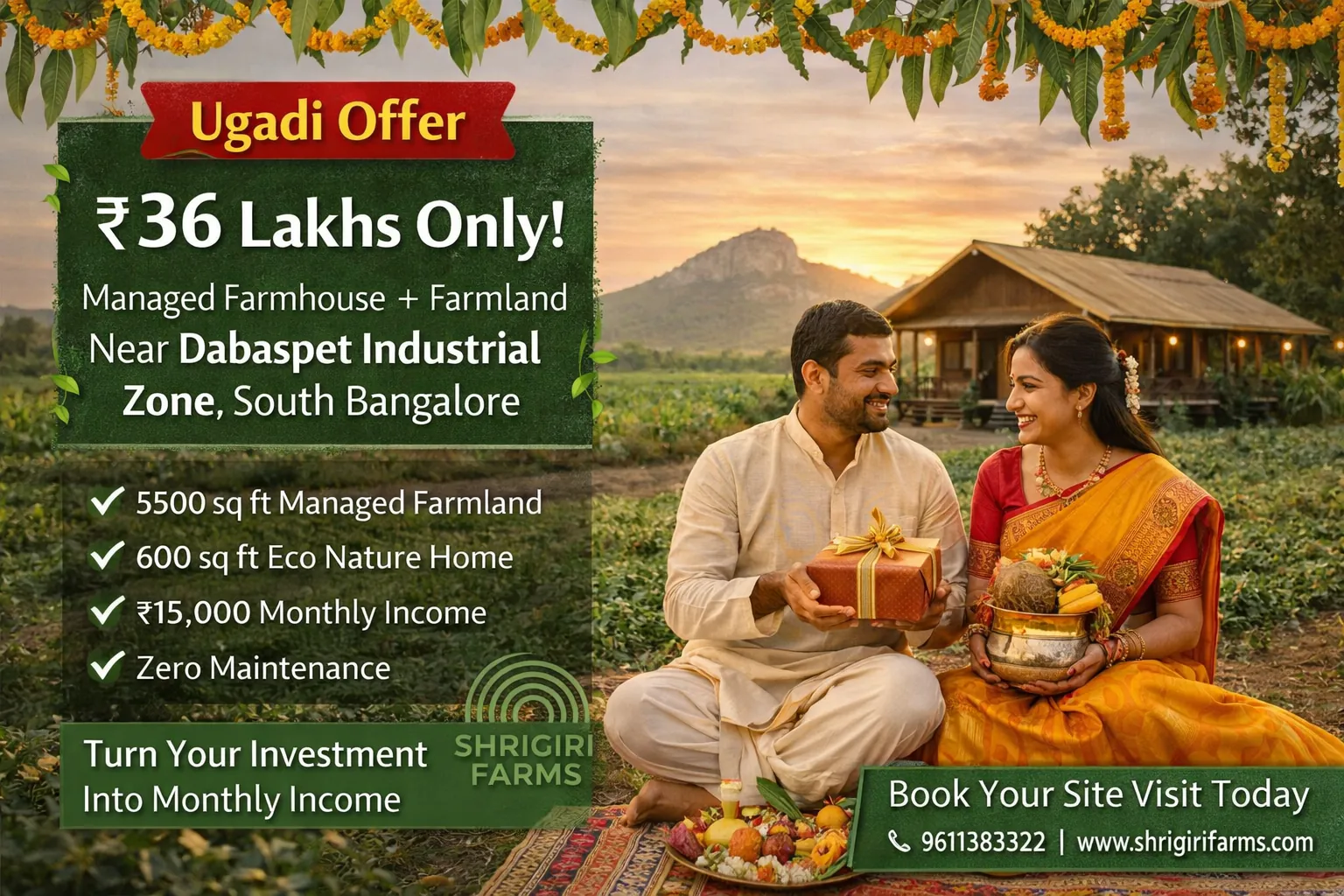 Ugadi Offer – Managed Farmland & Farmhouse in South Bangalore ₹36 Lakhs
